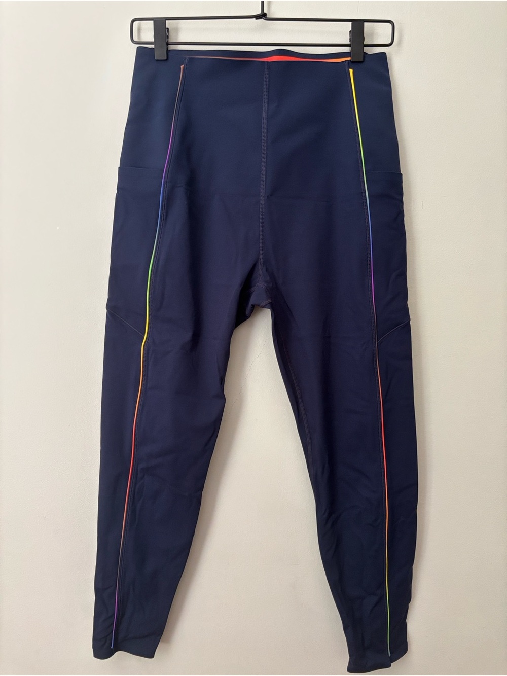 Sweaty Betty Navy Leggings with Multicolor Side Piping